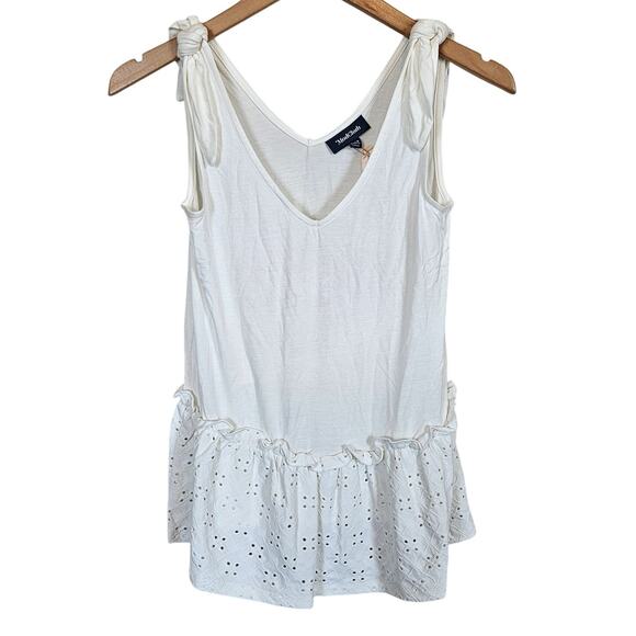 Modcloth Eyelet Peplum Direction Knit Tank Top White Women's Size XXS Casual NWT - Picture 2 of 8